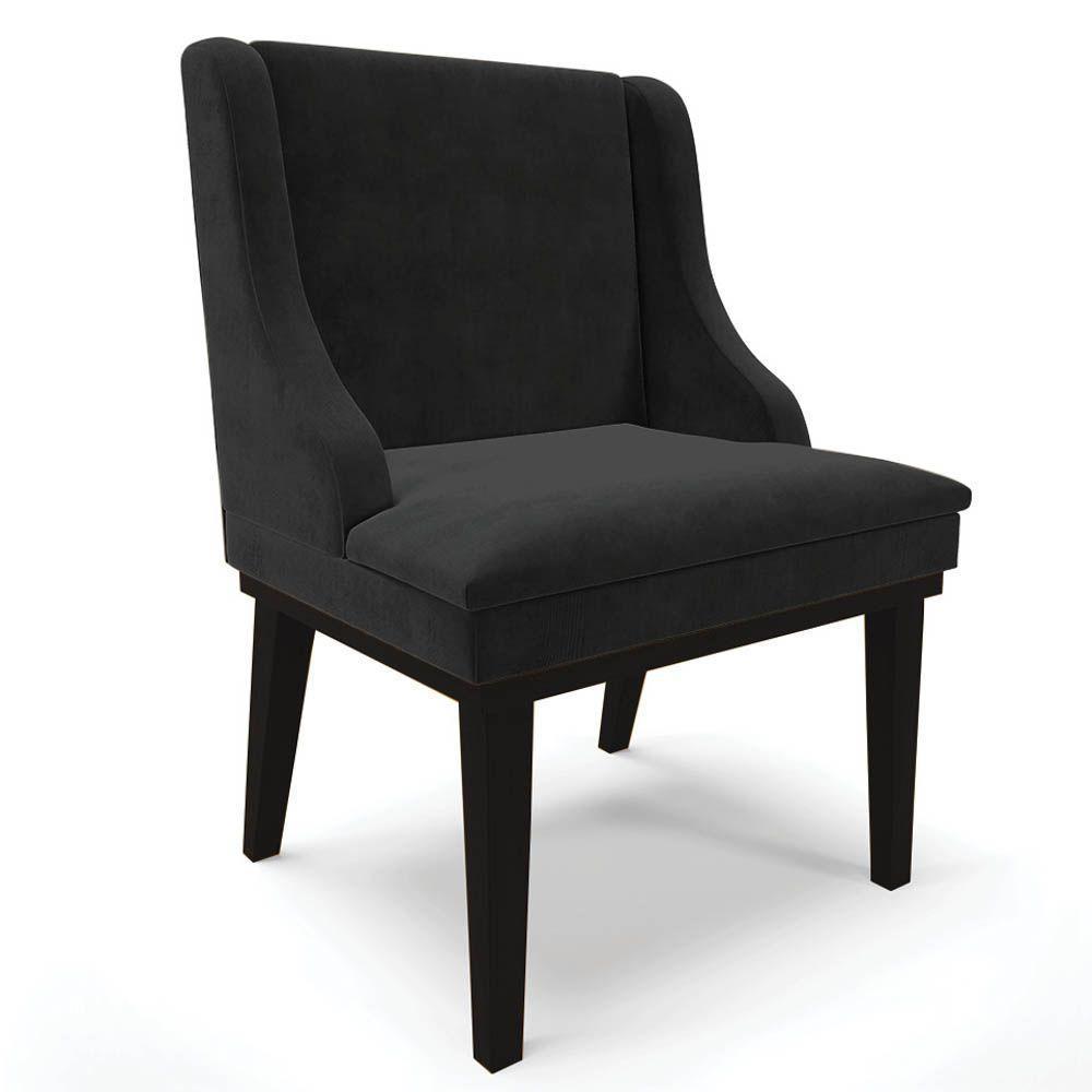 Kit 4 Cadeiras Estofadas Para Sala De Jantar Base Fixa De Madeira Preto Lia Suede Preto - Ibiza - 2