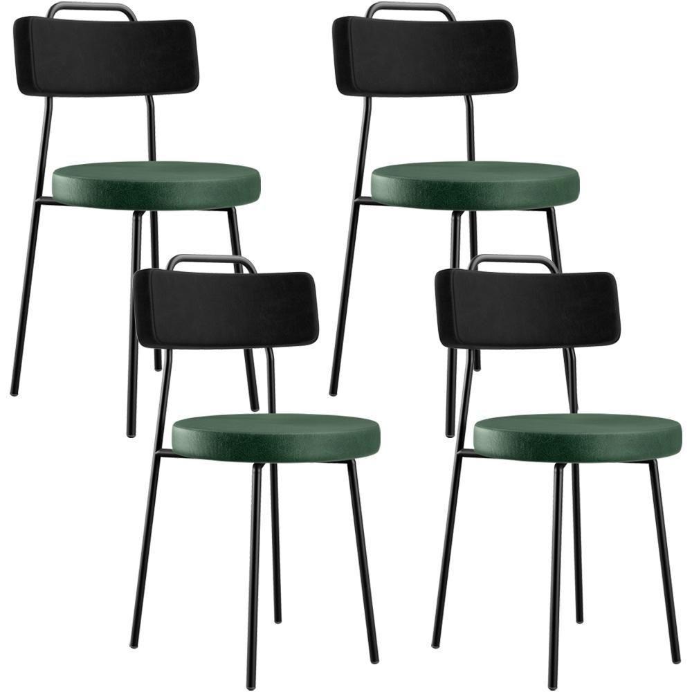 Kit 04 Cadeira Estofada Para Sala Jantar Barcelona L02 Couríssimo Preto Facto Verde Musgo - 1