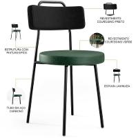 Kit 04 Cadeira Estofada Para Sala Jantar Barcelona L02 Couríssimo Preto Facto Verde Musgo