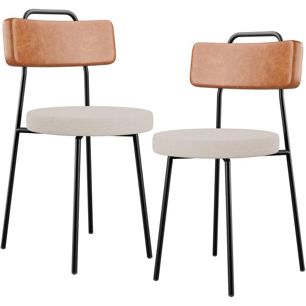 Kit 02 Cadeiras Decorativas Estofada Sala Jantar Barcelona L02 Couríssimo Camel Linho Bege - 1