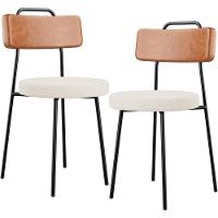 Kit 02 Cadeiras Decorativas Estofada Sala De Jantar Barcelona L02 Couríssimo Camel Linho Cru - 1