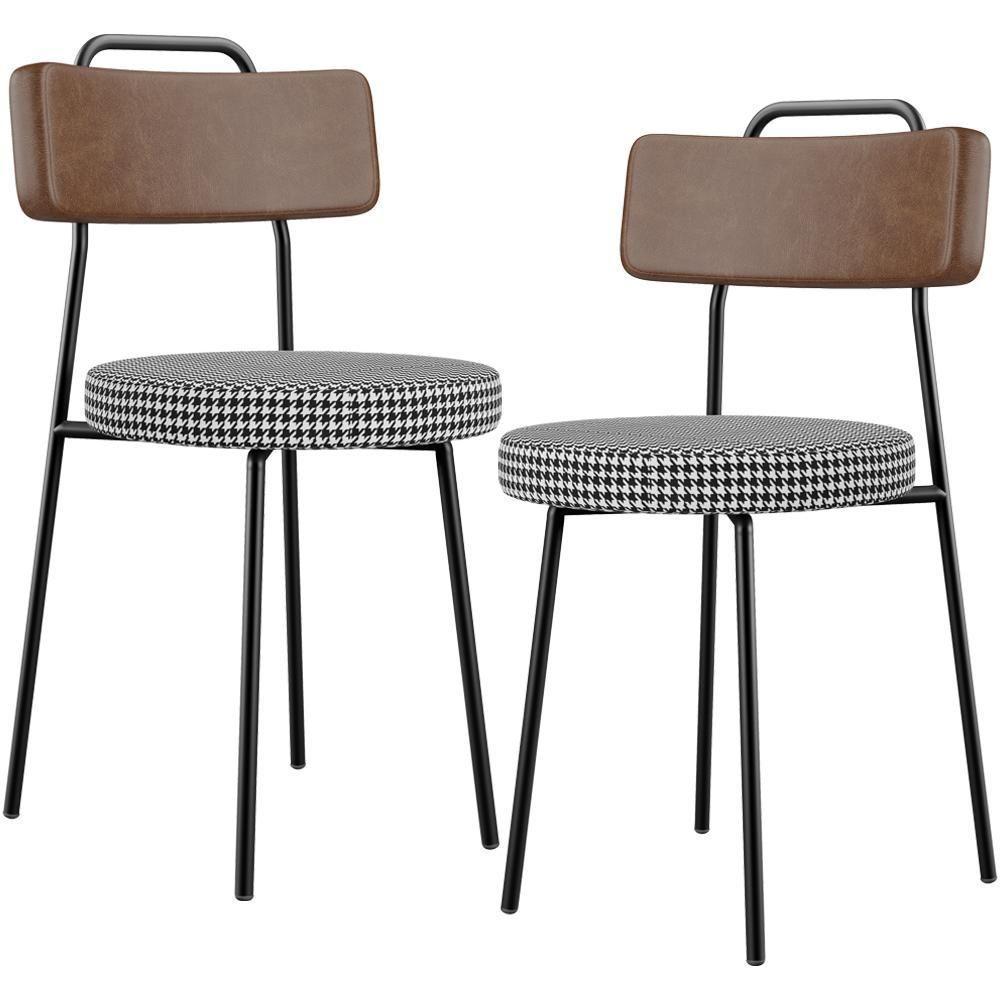 Kit 02 Cadeiras Decorativas Estofada Sala Jantar Barcelona L02 Couríssimo Marrom Pied Poule - 1