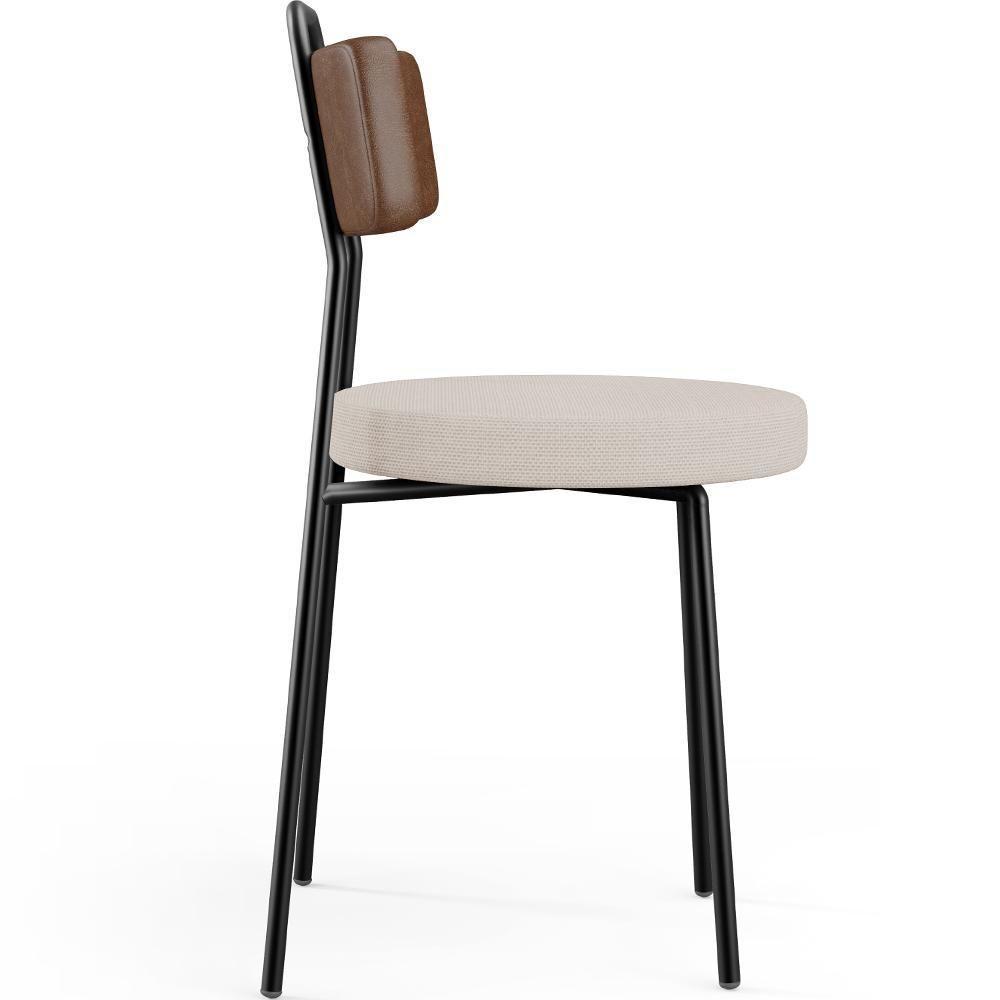 Kit 02 Cadeiras Decorativas Estofada Sala Jantar Barcelona L02 Couríssimo Marrom Linho Bege - 2