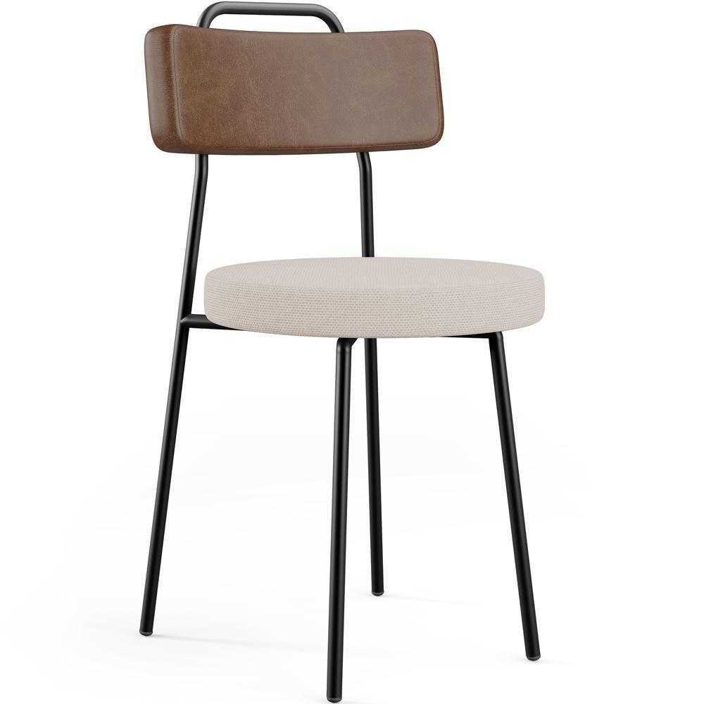 Kit 02 Cadeiras Decorativas Estofada Sala Jantar Barcelona L02 Couríssimo Marrom Linho Bege - 5