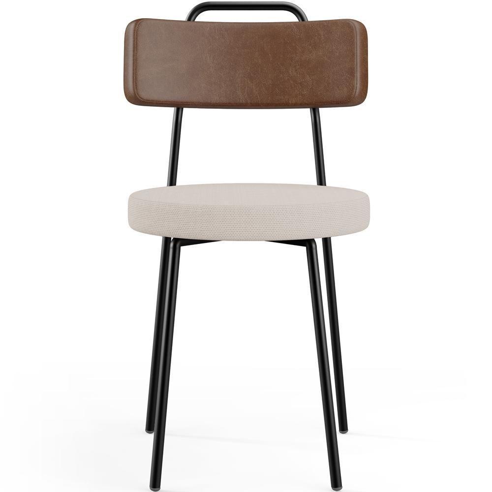 Kit 02 Cadeiras Decorativas Estofada Sala Jantar Barcelona L02 Couríssimo Marrom Linho Bege - 6