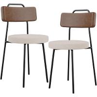 Kit 02 Cadeiras Decorativas Estofada Sala Jantar Barcelona L02 Couríssimo Marrom Linho Bege - 1