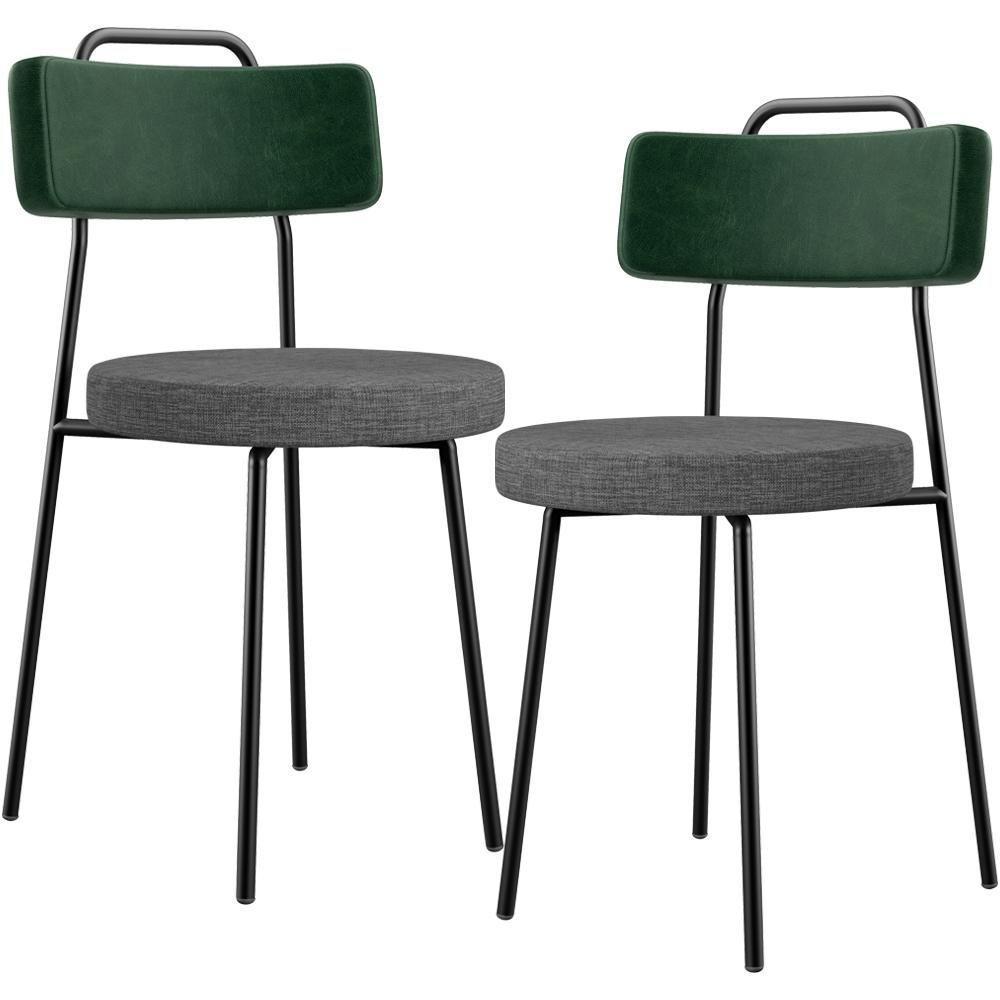 Kit 02 Cadeiras Estofada Sala De Jantar Barcelona L02 Facto Verde Musgo Linho Cinza Escuro - 1