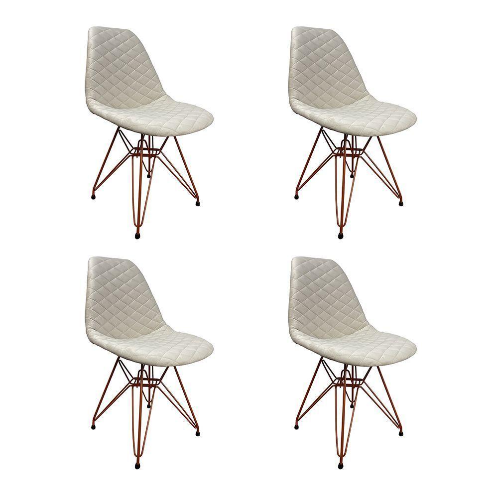 Kit 4 Cadeiras Jantar Estofadas Nude Eiffel Eames Base Cobre - Cor: Nude - 1