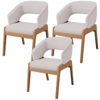 Kit 03 Cadeiras De Jantar E Estar Living Estofada Lince L02 Linho Bege - 1