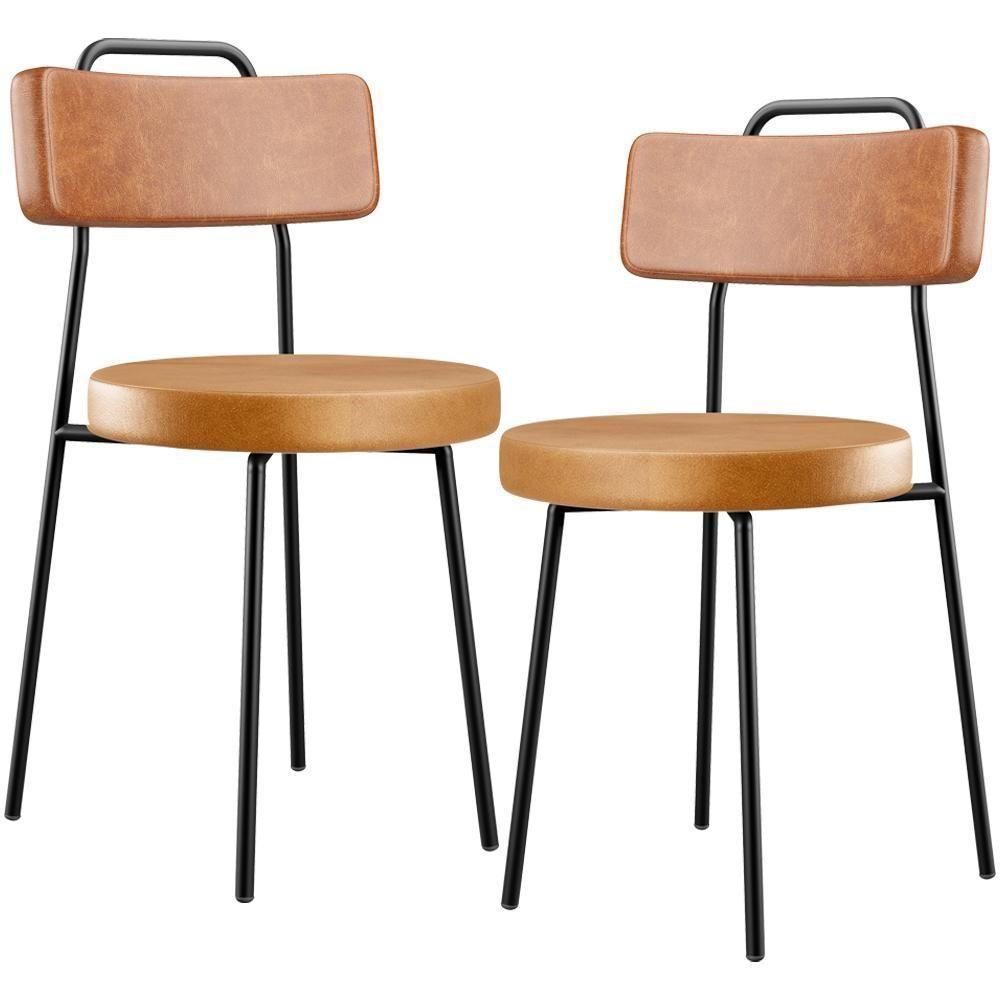 Kit 02 Cadeiras Decorativas Estofada Para Sala Jantar Barcelona L02 Couríssimo Camel Whisky - 1