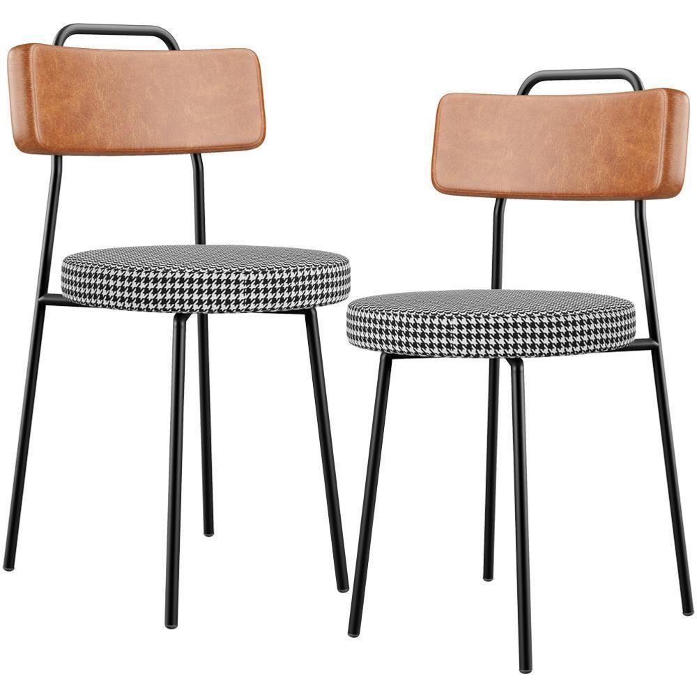 Kit 02 Cadeiras Decorativas Estofada Sala Jantar Barcelona L02 Couríssimo Camel Pied Poule - 1