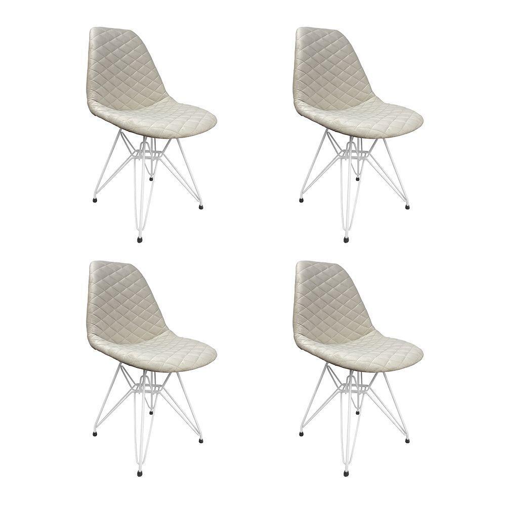Kit 4 Cadeiras Jantar Estofadas Nude Eiffel Eames Base Ferro Branco - Cor: Nude - 1
