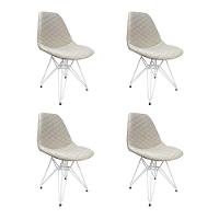 Kit 4 Cadeiras Jantar Estofadas Nude Eiffel Eames Base Ferro Branco - Cor: Nude - 1