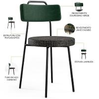Kit 02 Cadeiras Decorativa Estofada Sala Jantar Barcelona L02 Facto Verde Musgo Linho Chumbo - 3