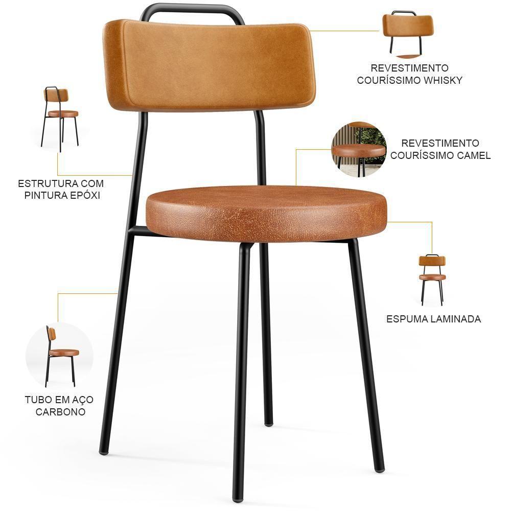 Kit 02 Cadeiras Decorativas Estofada Para Sala Jantar Barcelona L02 Couríssimo Whisky Camel - 6