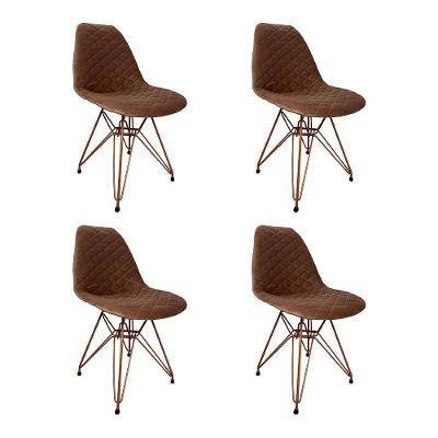 Kit 4 Cadeiras Jantar Estofadas Caramelo Eiffel Eames Base Cobre - Cor: Caramelo