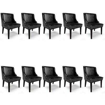 Kit 10 Cadeiras Estofadas Base Fixa De Madeira Preto Lia Sintético Premium Preto