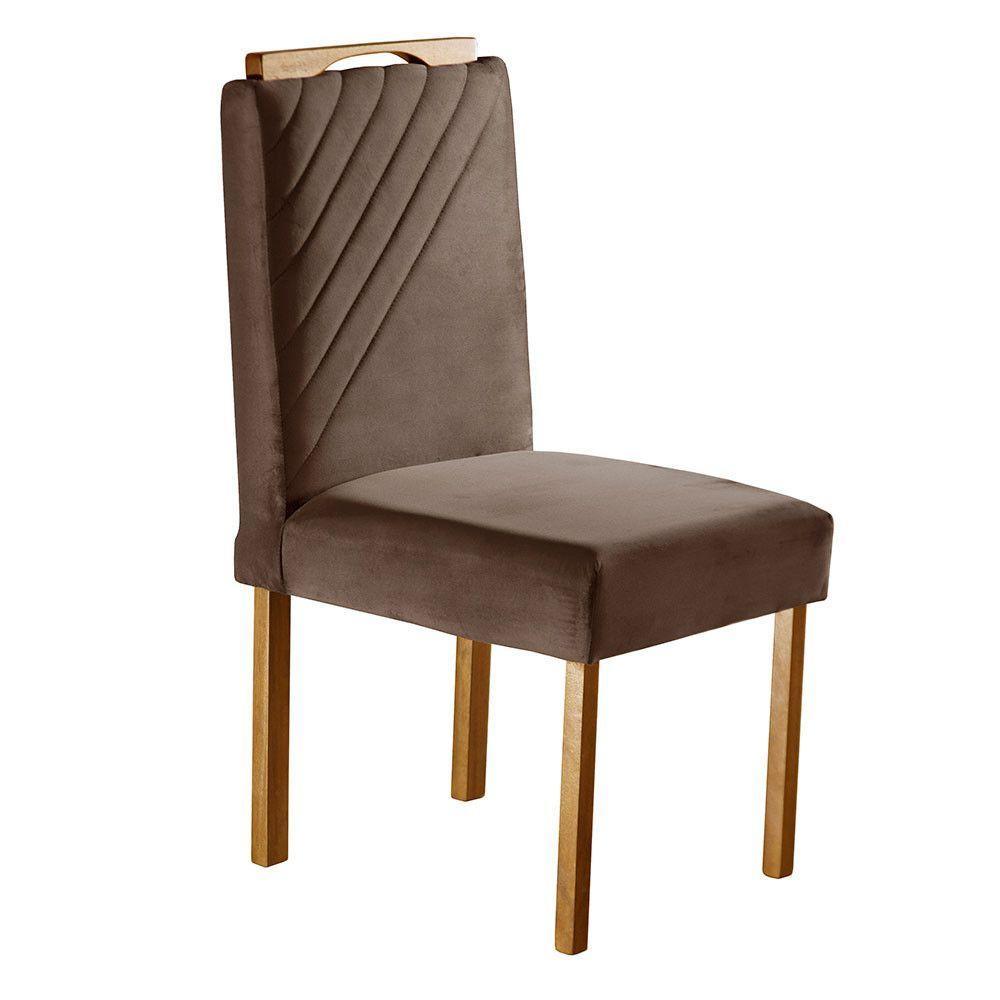 Par De Cadeiras Imperatriz Em Madeira Maciça E Tecido Veludo Marrom Móveis Mix Marrom Havana - 1