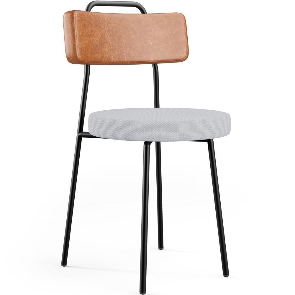 Cadeira Decorativa Estofada Para Sala De Jantar Barcelona L02 Couríssimo Camel Linho Cinza - 1