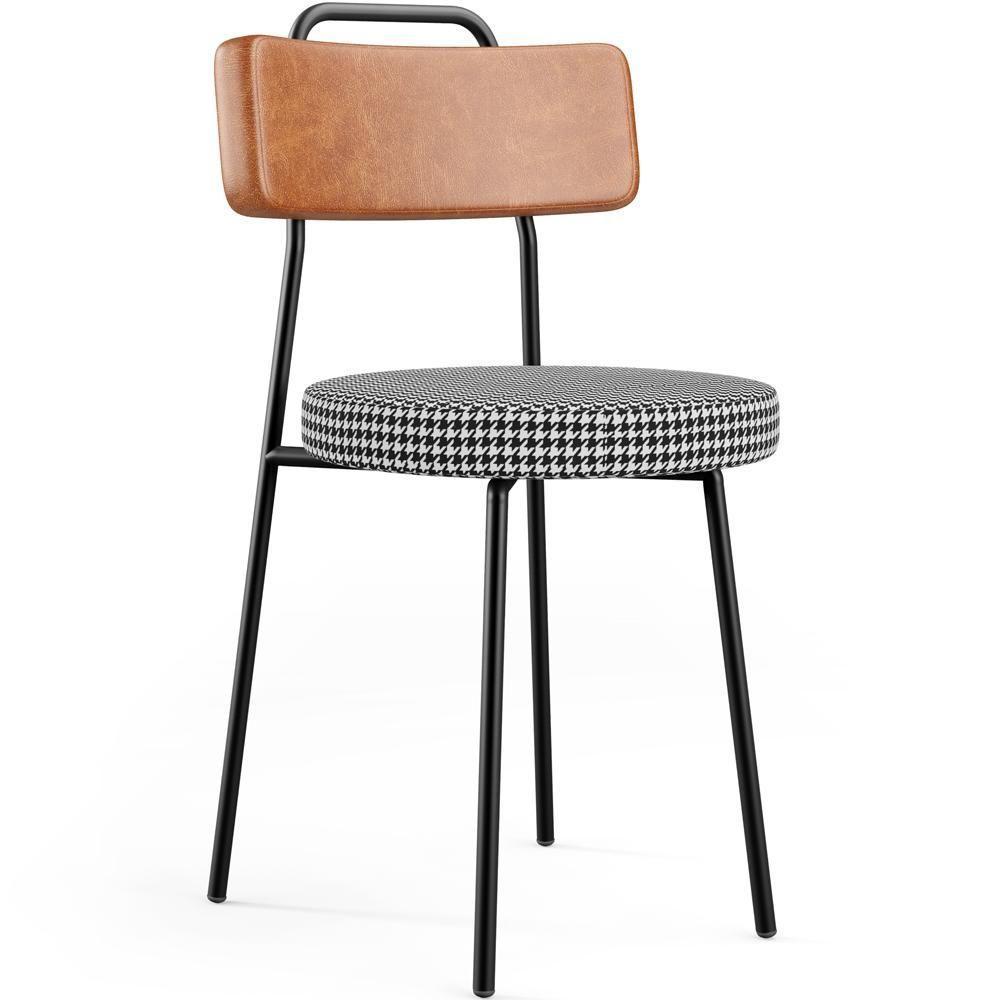 Cadeira Decorativa Estofada Para Sala De Jantar Barcelona L02 Couríssimo Camel Pied Poule - 1