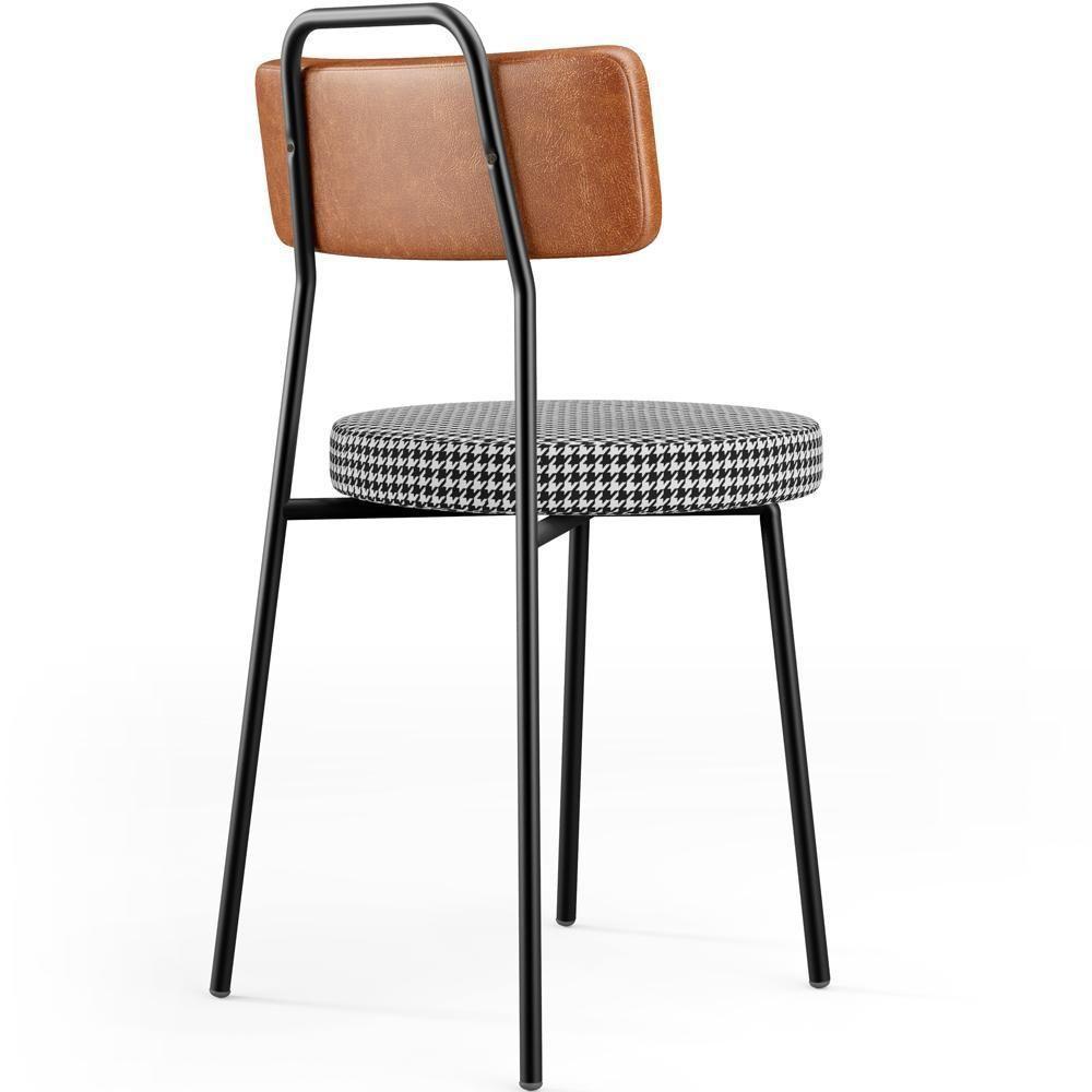 Cadeira Decorativa Estofada Para Sala De Jantar Barcelona L02 Couríssimo Camel Pied Poule - 2