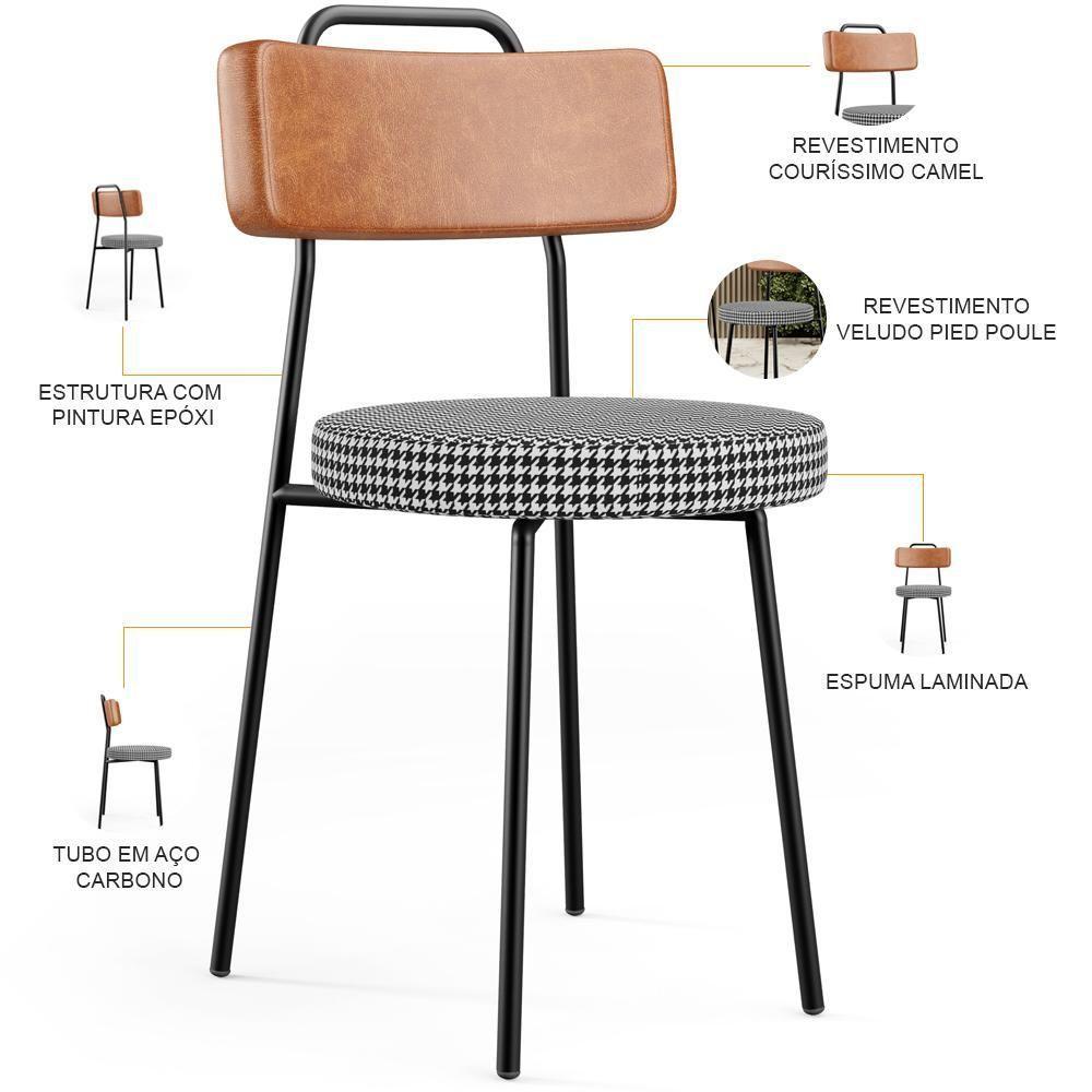 Cadeira Decorativa Estofada Para Sala De Jantar Barcelona L02 Couríssimo Camel Pied Poule - 5