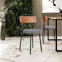 Cadeira Decorativa Estofada Para Sala De Jantar Barcelona L02 Couríssimo Camel Pied Poule - 7