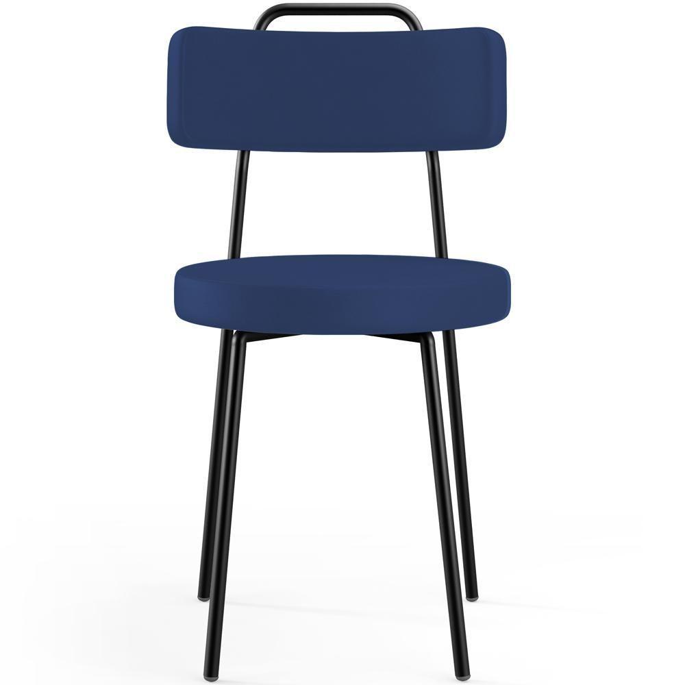Cadeira Decorativa Estofada Para Sala De Jantar Barcelona L02 Facto Azul Marinho - 2
