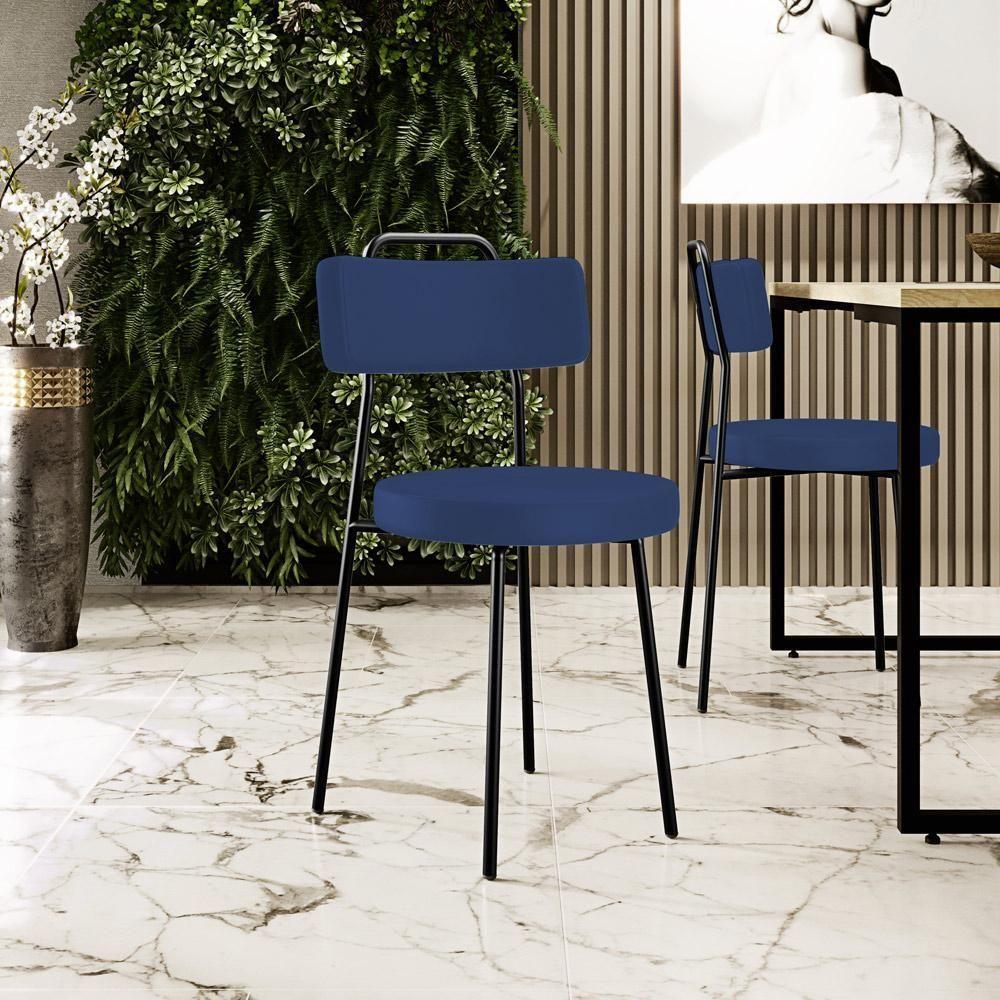 Cadeira Decorativa Estofada Para Sala De Jantar Barcelona L02 Facto Azul Marinho - 5