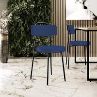 Cadeira Decorativa Estofada Para Sala De Jantar Barcelona L02 Facto Azul Marinho - 5