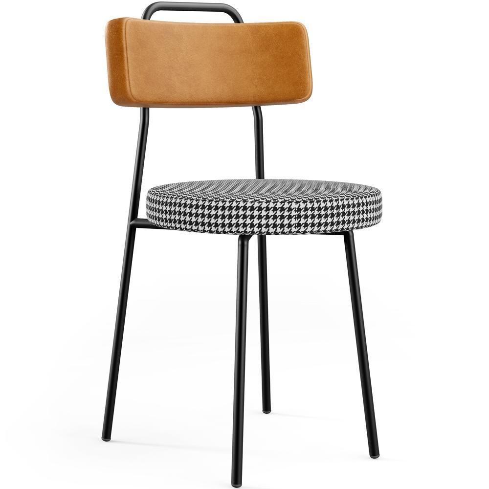 Cadeira Decorativa Estofada Para Sala De Jantar Barcelona L02 Couríssimo Whisky Pied Poule - 1