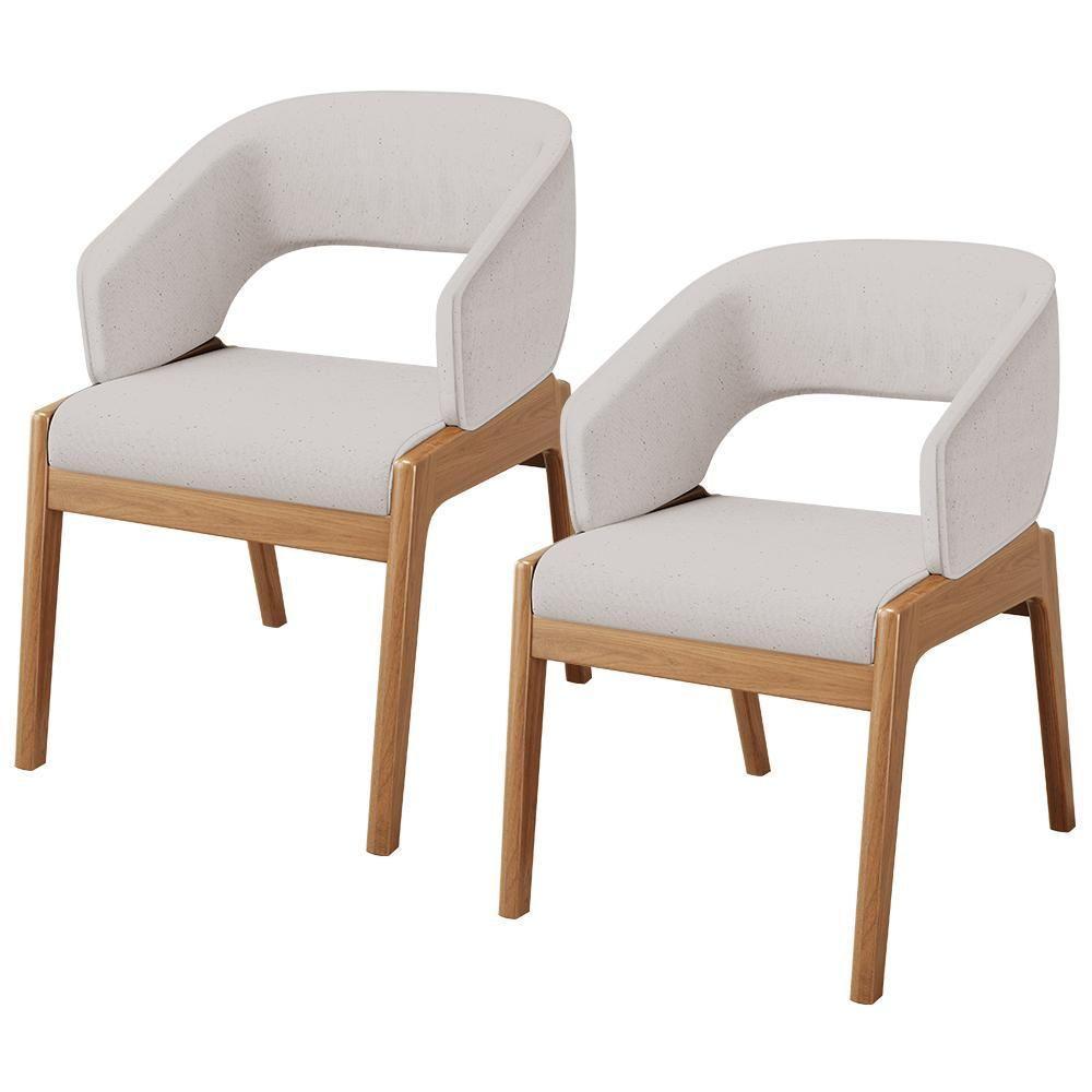 Kit 02 Cadeiras De Jantar E Estar Living Estofada Lince L02 Linho Bege - 1