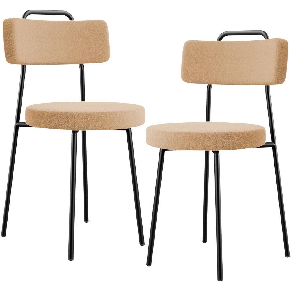 Kit 02 Cadeiras Decorativas Estofada Para Sala De Jantar Barcelona L02 Bouclê Mostarda - 1