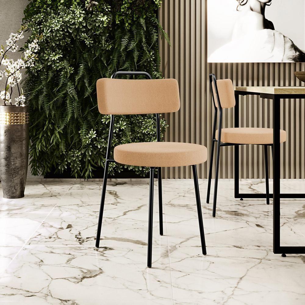 Kit 02 Cadeiras Decorativas Estofada Para Sala De Jantar Barcelona L02 Bouclê Mostarda - 4