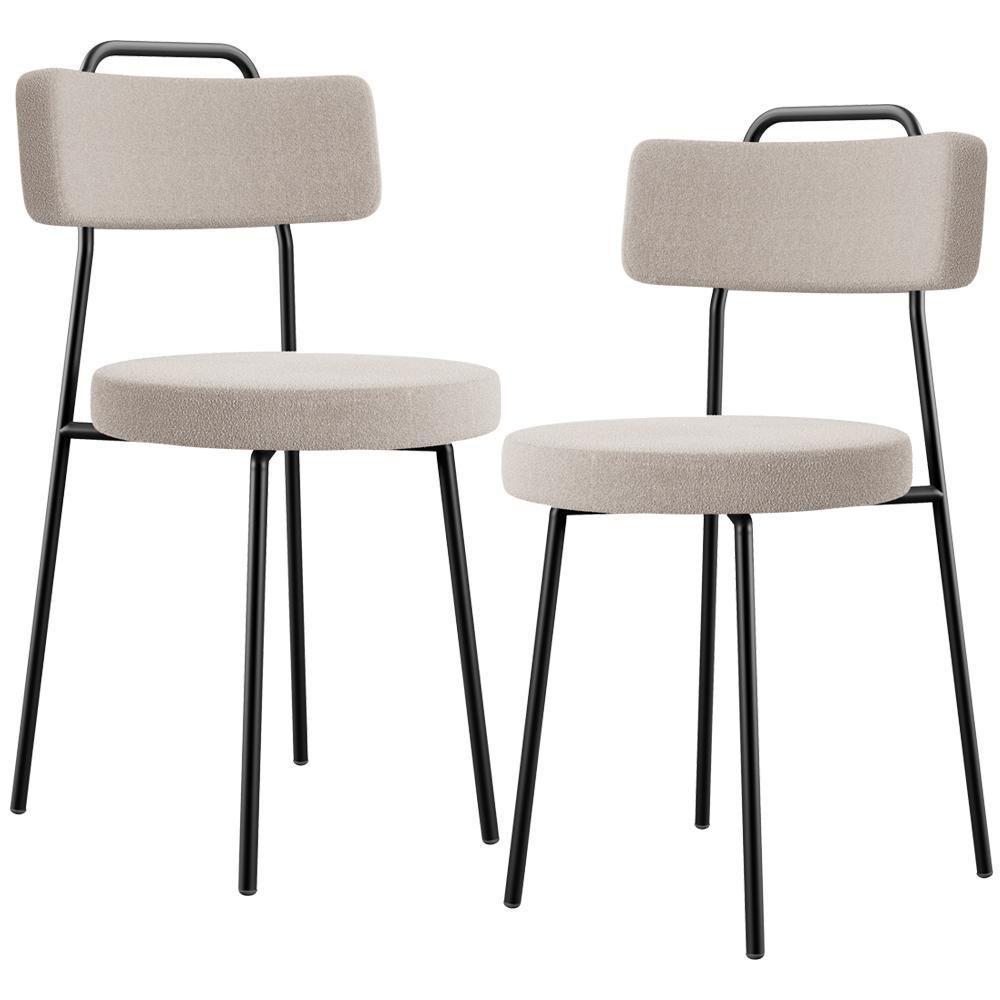 Kit 02 Cadeiras Decorativas Estofada Para Sala De Jantar Barcelona L02 Bouclê Creme - 1