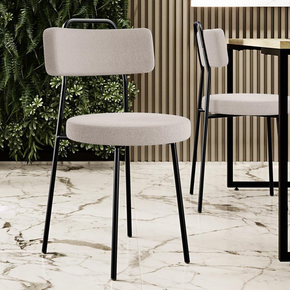 Kit 02 Cadeiras Decorativas Estofada Para Sala De Jantar Barcelona L02 Bouclê Creme - 5