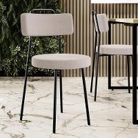 Kit 02 Cadeiras Decorativas Estofada Para Sala De Jantar Barcelona L02 Bouclê Creme - 5