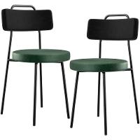 Kit 02 Cadeira Estofada Para Sala Jantar Barcelona L02 Couríssimo Preto Facto Verde Musgo - 1