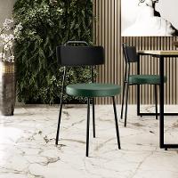 Kit 02 Cadeira Estofada Para Sala Jantar Barcelona L02 Couríssimo Preto Facto Verde Musgo