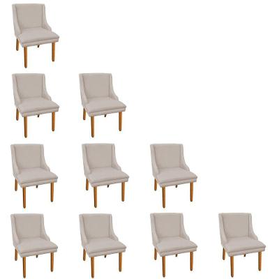 Kit 10 Cadeiras de Jantar Suede Bege Pés Palito
