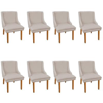 Kit 8 Cadeiras de Jantar Suede Bege Pés Palito