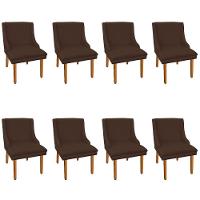 Kit 8 Cadeiras de Jantar Suede Marrom Pés Palito - 1