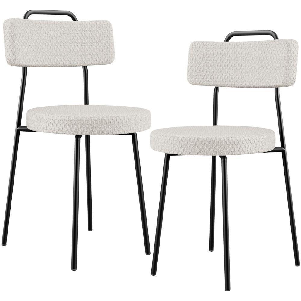 Kit 02 Cadeiras Decorativas Estofada Para Sala De Jantar Barcelona L02 Bouclê Cru - 1