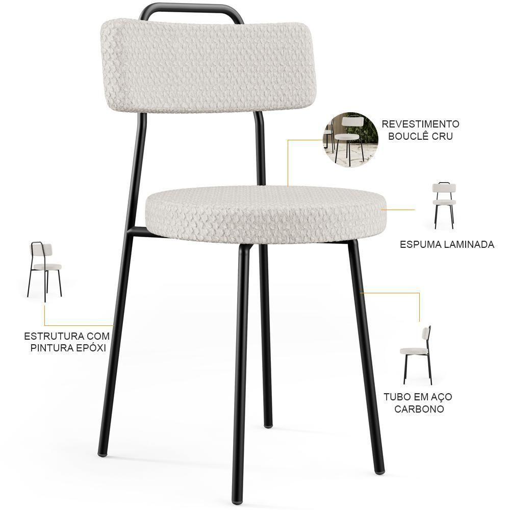 Kit 02 Cadeiras Decorativas Estofada Para Sala De Jantar Barcelona L02 Bouclê Cru - 4