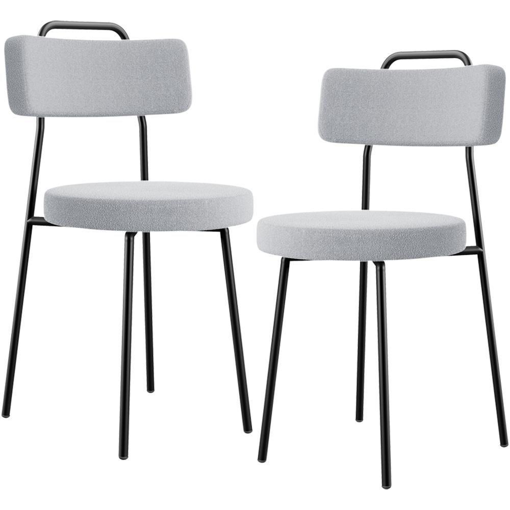 Kit 02 Cadeiras Decorativas Estofada Para Sala De Jantar Barcelona L02 Bouclê Cinza - 1