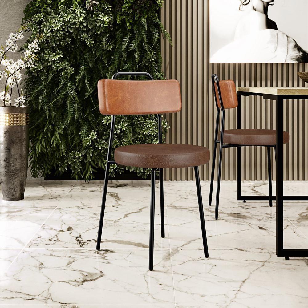 Cadeira Decorativa Estofada Para Sala De Jantar Barcelona L02 Couríssimo Camel Marrom - 7