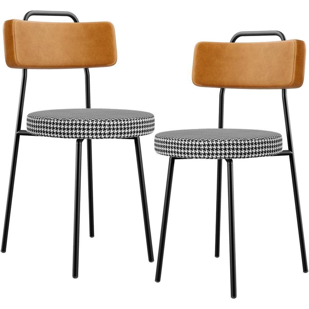 Kit 02 Cadeiras Decorativa Estofada Sala Jantar Barcelona L02 Couríssimo Whisky Pied Poule - 1