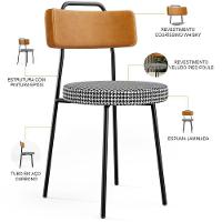 Kit 02 Cadeiras Decorativa Estofada Sala Jantar Barcelona L02 Couríssimo Whisky Pied Poule - 2