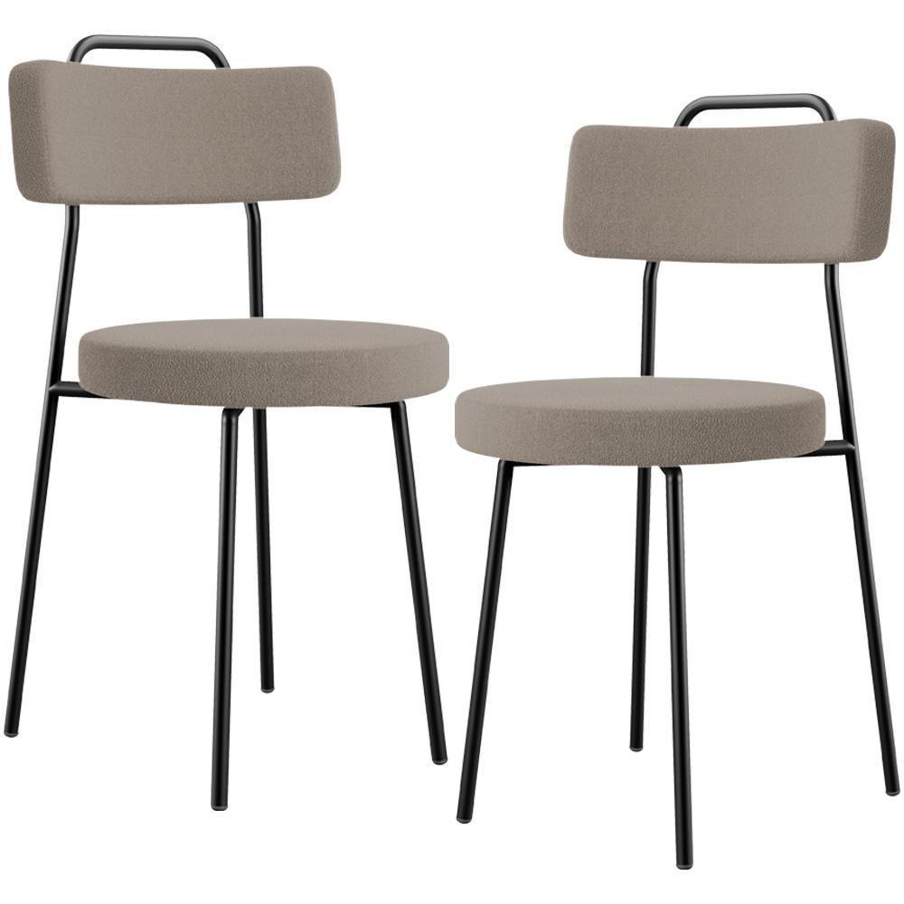 Kit 02 Cadeiras Decorativas Estofada Para Sala De Jantar Barcelona L02 Bouclê Bege - 1