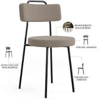 Kit 02 Cadeiras Decorativas Estofada Para Sala De Jantar Barcelona L02 Bouclê Bege - 8